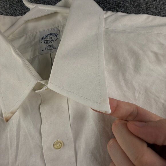 Brooks Brothers White Long Sleeve 17 33 Slim Fit Non Iron Button Up Shirt *** - Picture 13 of 16